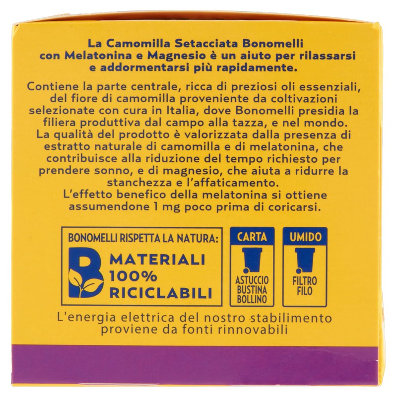 Bonomelli Camomilla Setacciata con Melatonina e Magnesio 14 Bustine, Contro