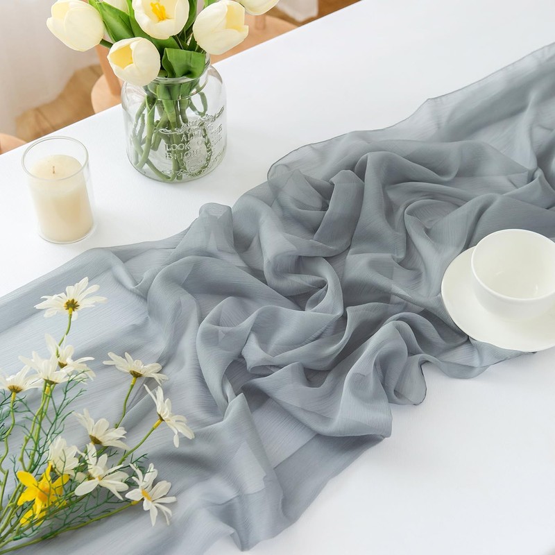 Chuqing Chiffon Table Runner, Wedding Fabric Tulle Boho Table Runner,