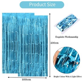 2pcs 3.2ft x 6.5ft Light Blue Metallic Tinsel Curtains Foil Curtain Decorations Foil Fringe Curtain Door Curtains Hanging Streamers for Party Supplies (Light Blue)