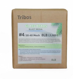 Glass Bead Media for Sandblasting – 8LB Non-Silica Reusable Blasting Abrasive for Rust Removal & Surface Finishing – Multiple Mesh Options (# 4 (30~40Mesh))