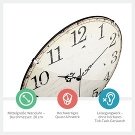 Mebus Quartz Wall Clock, Silent Movement - No Ticktack Noise, Precise Quartz Movement, Dome Glass Cover - Striking Design, Arabic Dial, Diameter: 20 cm