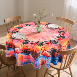 juniissl Flamingo Tablecloth Washable Round Table Cover for Kitchen Dining Decoration 60 Inch