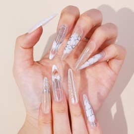 CALAILIS Handmade Press On Nails Medium Long Stiletto Almond 100% Handmade Durable Painted Nail Art with Unique Design Reusable Stick On Fake Nails Kit for Women (Dune Wasteland, S)