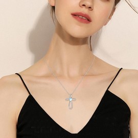 AENEAS Silver Cross Necklace for Women Created Moonstone Necklace Cross Chain Pendant Necklace Birthday Gifts Faith…