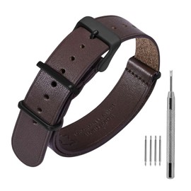 ANNEFIT One-Piece Watch Band, 0.7 inch (18 mm), 0.8 inch (20 mm), 0.9 inch (22 mm), Genuine Leather, Military Watch Replacement Band, 18 mm, Leather