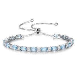 FANUFAN December Birthstone Bracelet for Women Sterling Silver Plated Birthday Adjustable Created Blue Topaz Bracelet Jewelry Gifts for Women