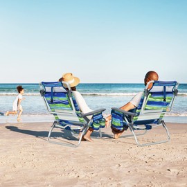 Tangkula Set of 2 Backpack Beach Chair, 5-Position Lay Flat Beach Chairs with Cooler Bag, 2 Cup Holders, Towel Bar, Lightweight Folding Beach Chair with Backpack Straps