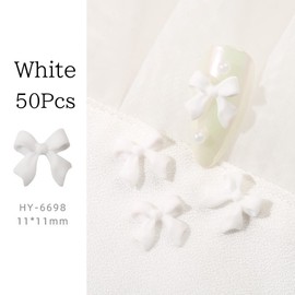 HappyHome 50pcs Large 3D Nail Parts Ribbons 3D Nail Art Nail Decoration (White 50pcs)