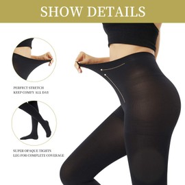 MANZI Women's 2 Pairs Super Opaque Tights for Women 120 Denier Control Top(Black,Large)