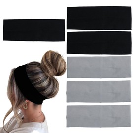 6Pcs Headbands for Women Non Slip Elastic Stretchy Cotton Head Band Black Grey Color