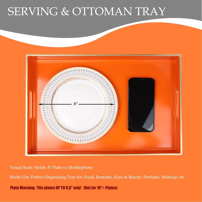 Spsyrine Orange Decorative Serving Tray with Handles, Elegant Plastic Coffee