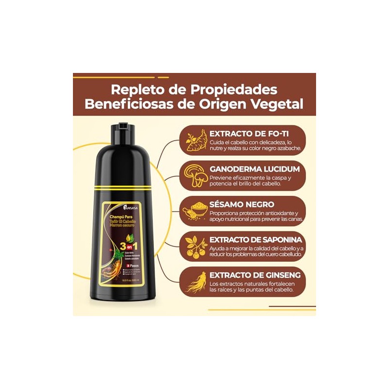 Hair Dye Shampoo Darkbrown Tinte Cubrir Canas Semi Permanent Color