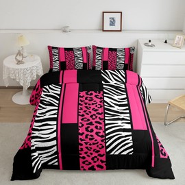 Leopard Zebra Comforter Set Full Size Kids Cheetah Pink White Black Comforter for Boys Teens Animal Print Bedding Set Safari Duvet Set Geometry Room Decor Quilt Boys