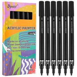Dyvicl Black Paint Pens, Fine Point Acrylic Black Paint Markers for Rock Painting, Stone, Ceramic, Glass, Wood, Fabric, Canvas, Metal, DIY Crafts Making, 6 Pack