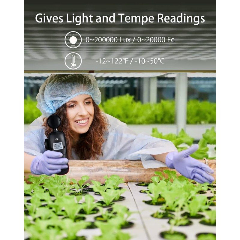 Wintact デジタル照度計 光度計 ルクスメーター 、ルーメン200,000 Lux、周囲温度測定器、屋外 環境 植物 家庭用