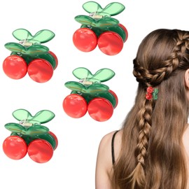 4 Pcs Cherry Claw Clips – Non-Slip Cute Fruit Hair Clips for Women & Girls, Stylish Cherry Hair Accessories for Thin & Thick Hair