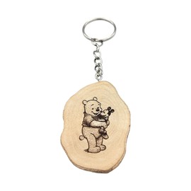 Promotech Mickey and Pooh the Bear Handmade Laser Engraved Unique Wooden Keyring, natural wood, W5L5