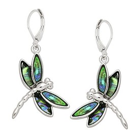 Liavy's Dragonfly Fashionable Earrings - Abalone Paua Shell - Leverback - Unique Gift and Souvenir