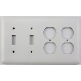 Classic Accents Rounded White Switch Plates - (4 Gang Combo - 2 Toggle Switch 2 Duplex Outlet)