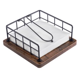 Weighted Arm Napkin Holder – Stylish Wood and Iron Design, Metal Base for Kitchen, Dining Table, Weddings & Events