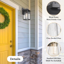 Diyel Outdoor Light Fixture Wall Mount, Modern Exterior Lights Fixture Wall Sconces with Seeded Glass for Front Porch, Farmhouse Rustic Waterproof Lantern Lamp in Black Finish for Home, Barn, Garage