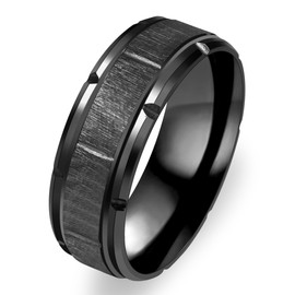 8mm Stainless Rings for Men Wedding Band Black Brick Pattern Brushed Engagement Promise Comfort Fit Y4035 (Black Size 8)