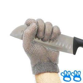 Chainmail Glove for Cutting,Highest Level Cut Resistant,Spring Wristband,Stainless Steel Metal Mesh Glove,Butcher Gloves for Meat Cutting Food Processing Oyster Shucking Kitchen Fish Fillet, L
