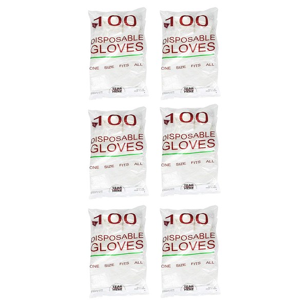 Set of 600 White Disposable Gloves - in Sealed Packs of 100 - One Size Fits All - Measures 11inx10in 28cmx26cm - Great for Painting, Food Prep, Gardening and More!