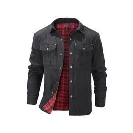 Haellun Men's Flannel Lined Shacket Long Sleeve Plaid Western Cowboy Snap Button Down Shirts Jackets with Pockets(Black,XXL)