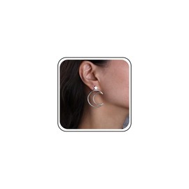 Cimenexe Bohemian Star Moon Jacket Earrings Silver Crescent Moon Earrings Large Hollow Moon Stars Stud Earrings Minimalist Star Crescent Earrings Jewelry for Women