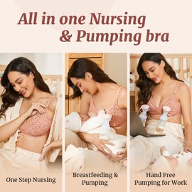 MOMANDA Women's Hands-Free Pump Bra without Underwire All in One Nursing Bra Breast Pumps, beige