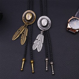 Borsgye Bohemian Braided Leather Necklace Men Tribal Hipppie Hand-Woven Prehistoric Ethnic Choker for Women and Men Bronze Jazz Hat Pendant