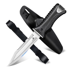 DRAGON RIOT Updated Dive Knife with Sheath & Leg Straps Saltwater, Ultra Sharp Diving Knife with Knife Holster, Double Edged Scuba Knife