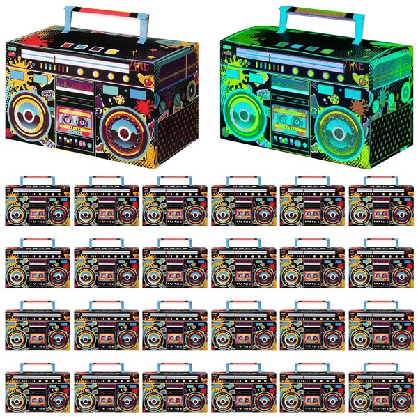 24 Pcs 80s Boom Box Party Favor Boxes 80s 90s Theme Centerpieces for Tables Retro Radio Decorations Treat Goodie Candy Paper Boxes Glow in the Dark Party Favor Boxes for Hip Hop Music Birthday Party
