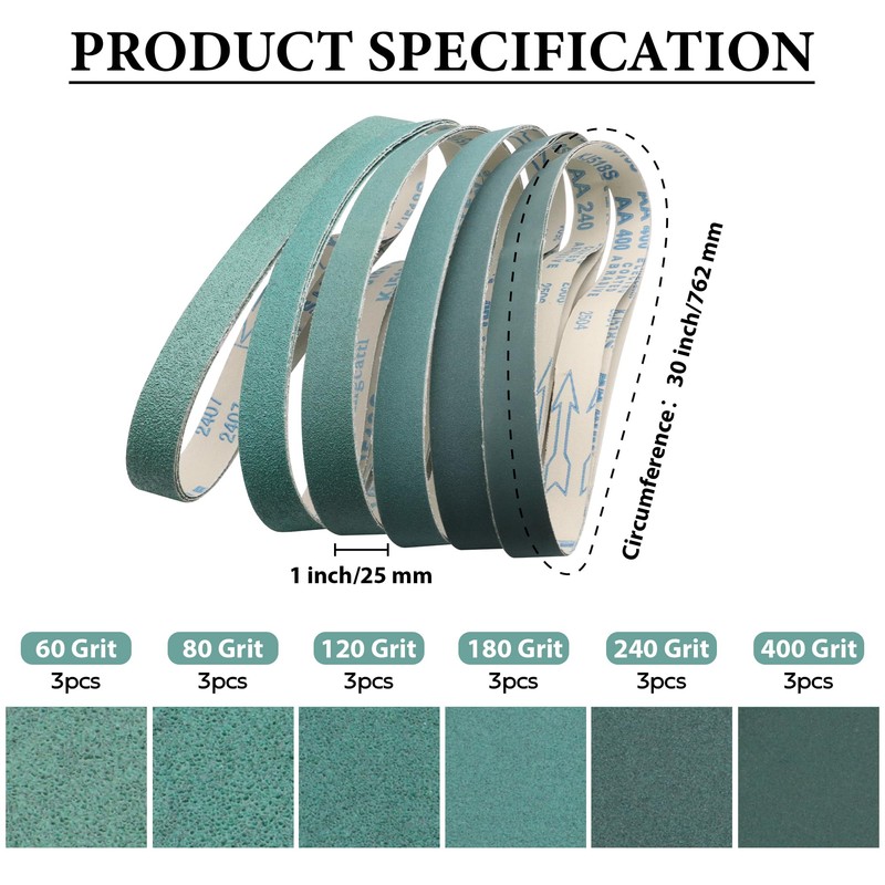 18 Pack 1x30 Sanding Belts for Knife Sharpening, 1 x