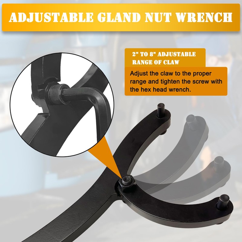 ADLMPW Heavy Spanner Wrench, Adjustable Gland Nut Wrench, Equipped with