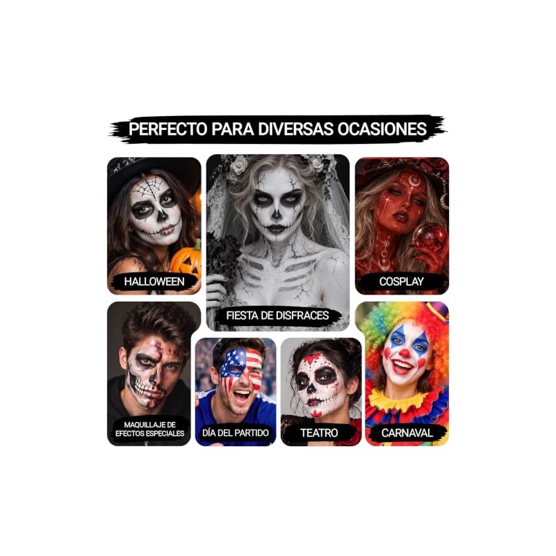 Erinde Pintura Corporal Blanco+Negro Face,Pintura Facial de Cobertura Total
