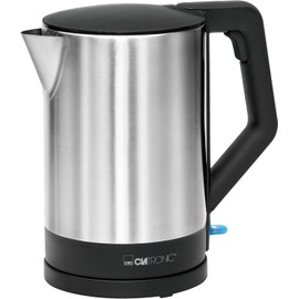 Clatronic® Wasserkocher Edelstahl | 1,5 Liter | BPA frei | Einhandbedienung | Edelstahlgehäuse | Kettle | Station mit Kabelaufwicklung | Wasserkocher schwarz | WKS 3692 schwarz
