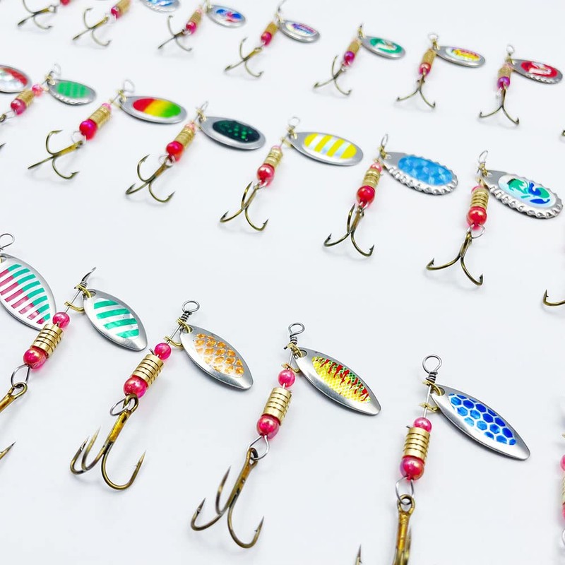 FedMois 30 pcs Fishing Spinner Baits Set with Box Spinners