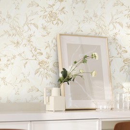 Dimoon Floral Wallpaper Peel and Stick Beige Contact Paper Vintage Neutral Wallpaper 17.3inx19.68ft Removable Self-Adhesive Stick on Wall Paper Waterproof for Bathroom Wall Decor Vinyl