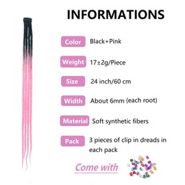 Dsoar Thin Dreadlock Extensions Clip In Dreads Handmade Dreads 3 Pieces Crochet Loc Extensions 24 Inches / 60 cm