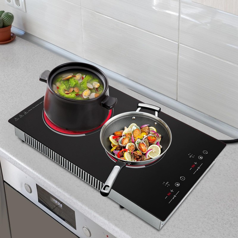 ZERNEIL Electric 2 Burners Stove with Plug, 1500W Touch Control