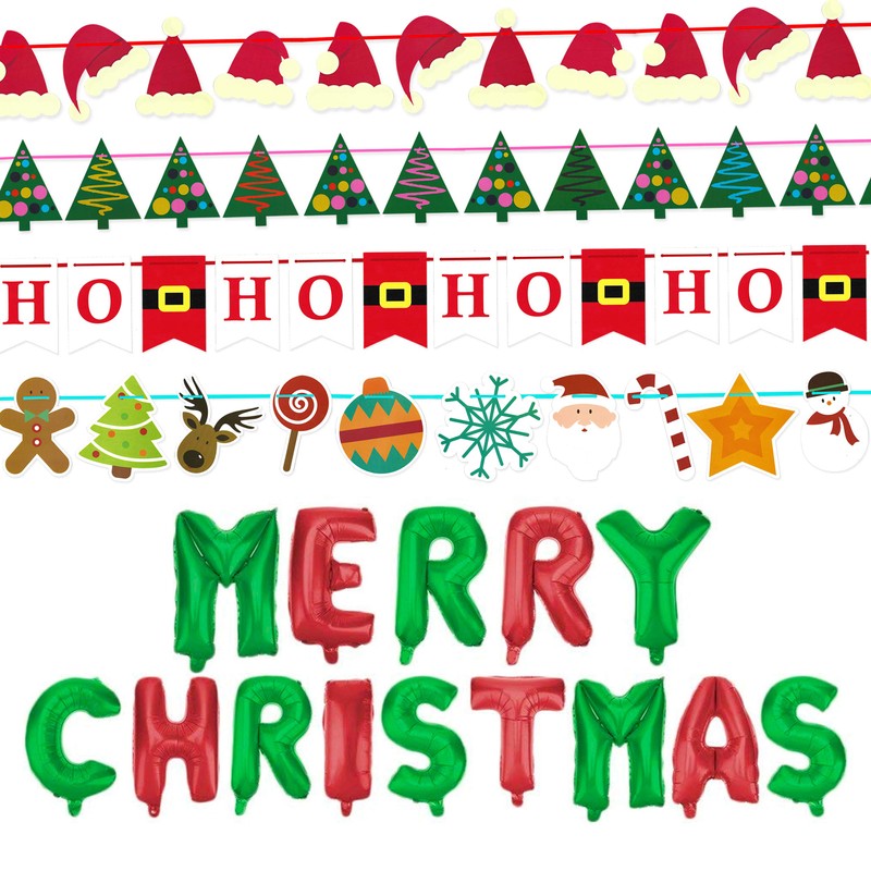 Christmas Pack of 4 Festive Decorative Buntings + Merry Christmas