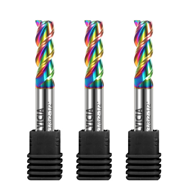ALYICIA 3pcs 3/8" Tungsten Carbide End Mills for Aluminum &