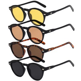 DAVBNM 4 Pack Retro Round Polarized Sunglasses Mens Womens, Vintage Small Round Sunglasses, Classic Style, for UV Protection Driving Outdoor