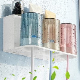 𝟐𝟎𝟐𝟔 𝐔𝐩𝐠𝐫𝐚𝐝𝐞𝐝 So Nice Toothbrush Holders for bathrooms Accessories Wall Mounted,Electric Shower Toothbrush Holder White Plastic toothbrushes Holder Set for Kids with 3 Cups