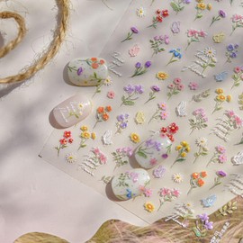 1 Sheets Wild Flower Nail Stickers for Nail Art, Embossed Shell Light Self-Adhesive Daisy Butterfly Nail Decals, Nail Supplies Nail Art Designs Accessories for Women and Girls Manicure DIY Decoration