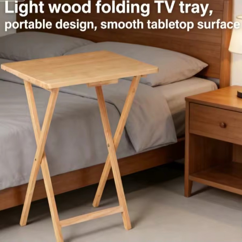 Natural Folding Rubberwood TV Tray Table - Space-Saving Snack &