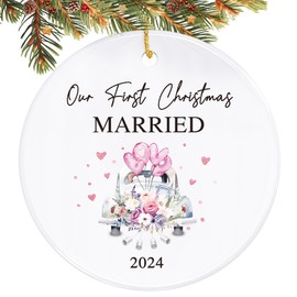 Wedding Gifts for Couples 2024 - First Christmas Married Ornaments, Wedding Car Ornament, Bridal Shower Gifts for Bride, Marriage Gifts for Newlyweds, Newly Engaged Couple