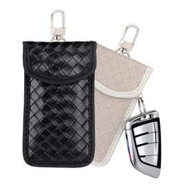 Faraday Pouch for car keys-2 pack-key blocker for keyless car-anti theft bag-key pouches signal blocker-RFID key pouch-car key signal blocker pouch-car security-key fob protection pouch-PU Leather